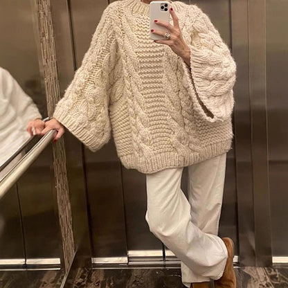 Women's chunky knit sweater with modern cable details NOVAE