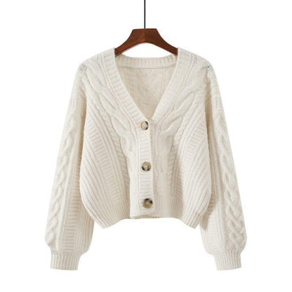 Women's cardigan with unusual cable pattern and deep V-neck NOVAE