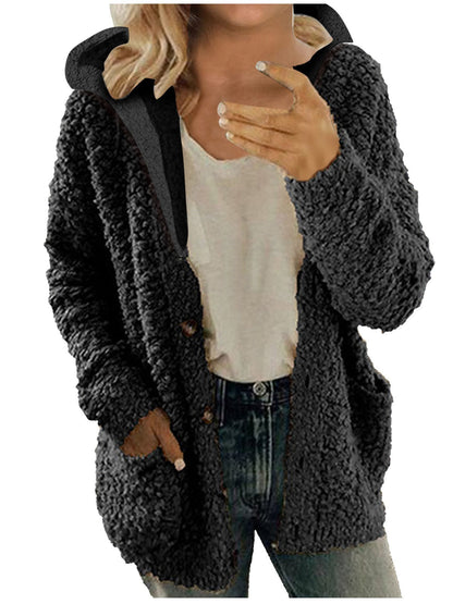 Women's cozy fleece jacket with hood and practical pockets NOVAE