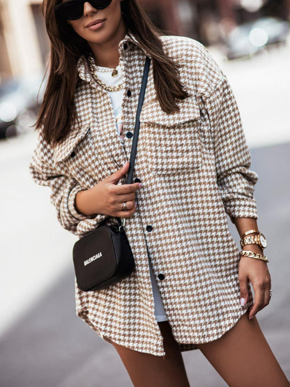 Women's Oversized Blazer Jacket in a Modern Houndstooth Pattern NOVAE