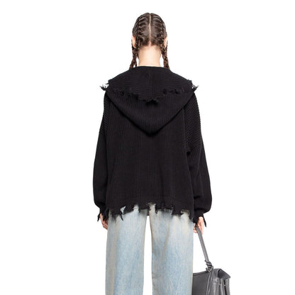 Women's casual hoodie with fashionable ripped design and wide sleeves NOVAE