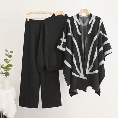Women's trendy knit loungewear set with graphic poncho design NOVAE