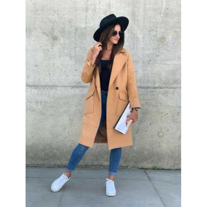 Women's fashionable long blazer with deep lapels and practical pockets NOVAE