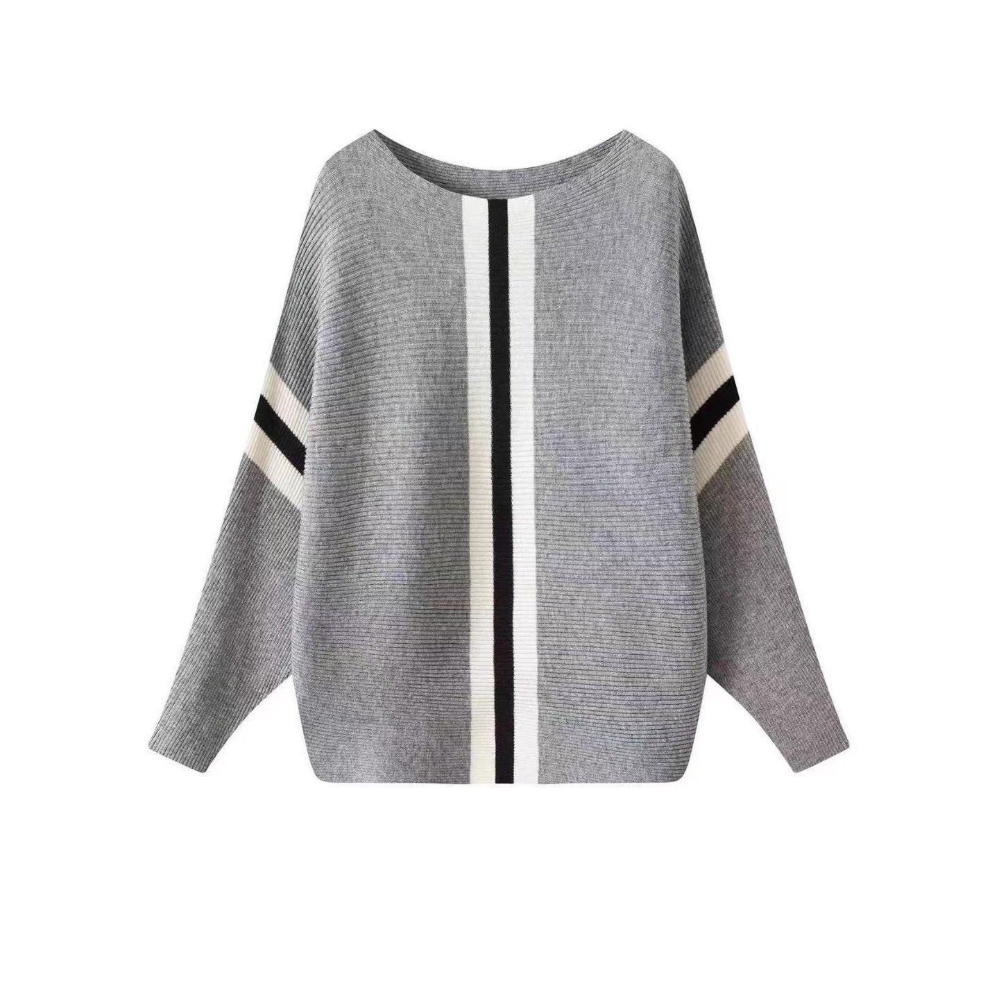 Women's chunky knit sweater with modern stripes NOVAE