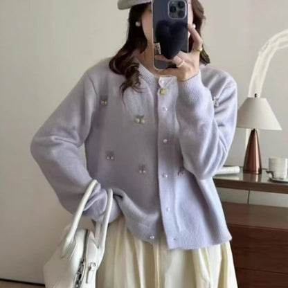 Women's Elegant Cardigan with Floral Appliqués NOVAE