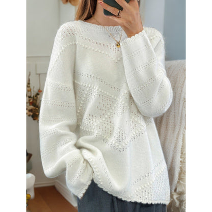 Women's soft knit sweater with sophisticated textured patterns and a relaxed fit NOVAE