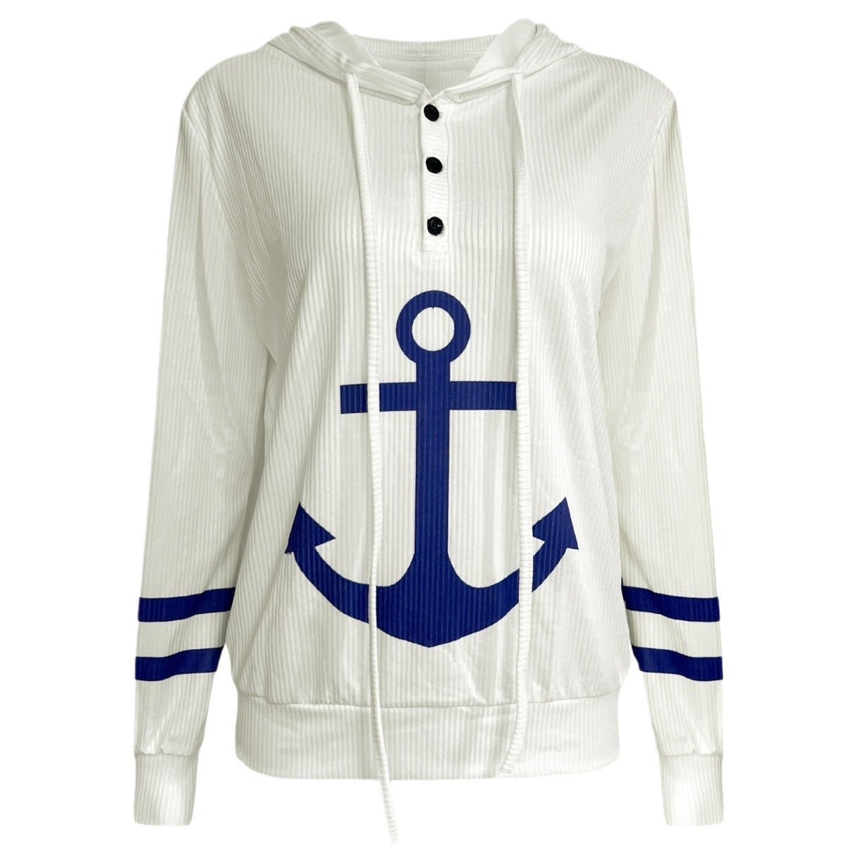 Women's hooded sweatshirt with a nautical anchor design and fine ribbed texture NOVAE