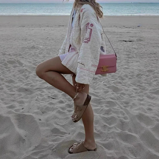 Women's casual kimono jacket with unique embroidery NOVAE