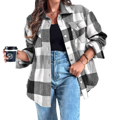 Women's Plus Size Check Shirt Jacket NOVAE