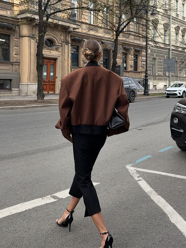 Women's fashionable short jacket with structured cut and high collar NOVAE