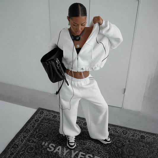 Women's hooded jacket with modern contrast stitching and kangaroo pocket NOVAE