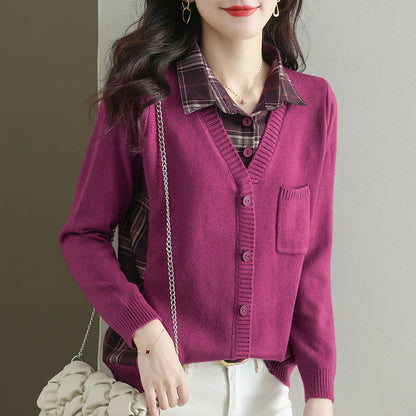 Women's cardigan with V-neck and practical chest pocket NOVAE