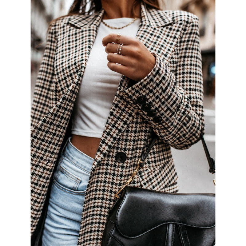 Women's Checked Oversized Blazer with Double-Button Design NOVAE