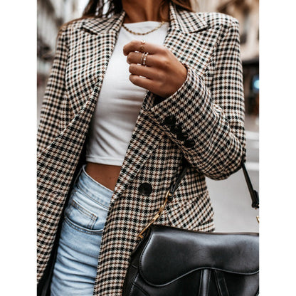 Women's Checked Oversized Blazer with Double-Button Design NOVAE