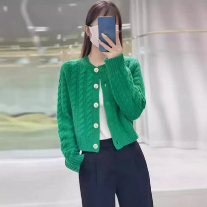 Women's chunky knit cardigan with decorative buttons and special cable pattern NOVAE