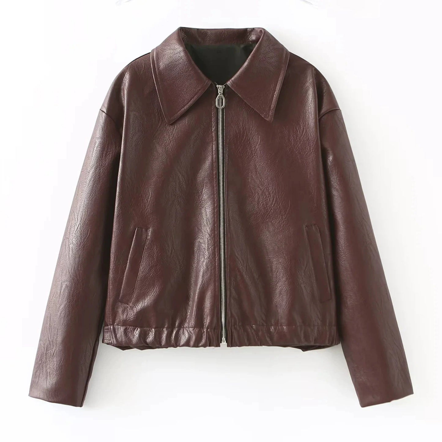 Women's elegant faux leather jacket in a modern design with a practical zipper NOVAE
