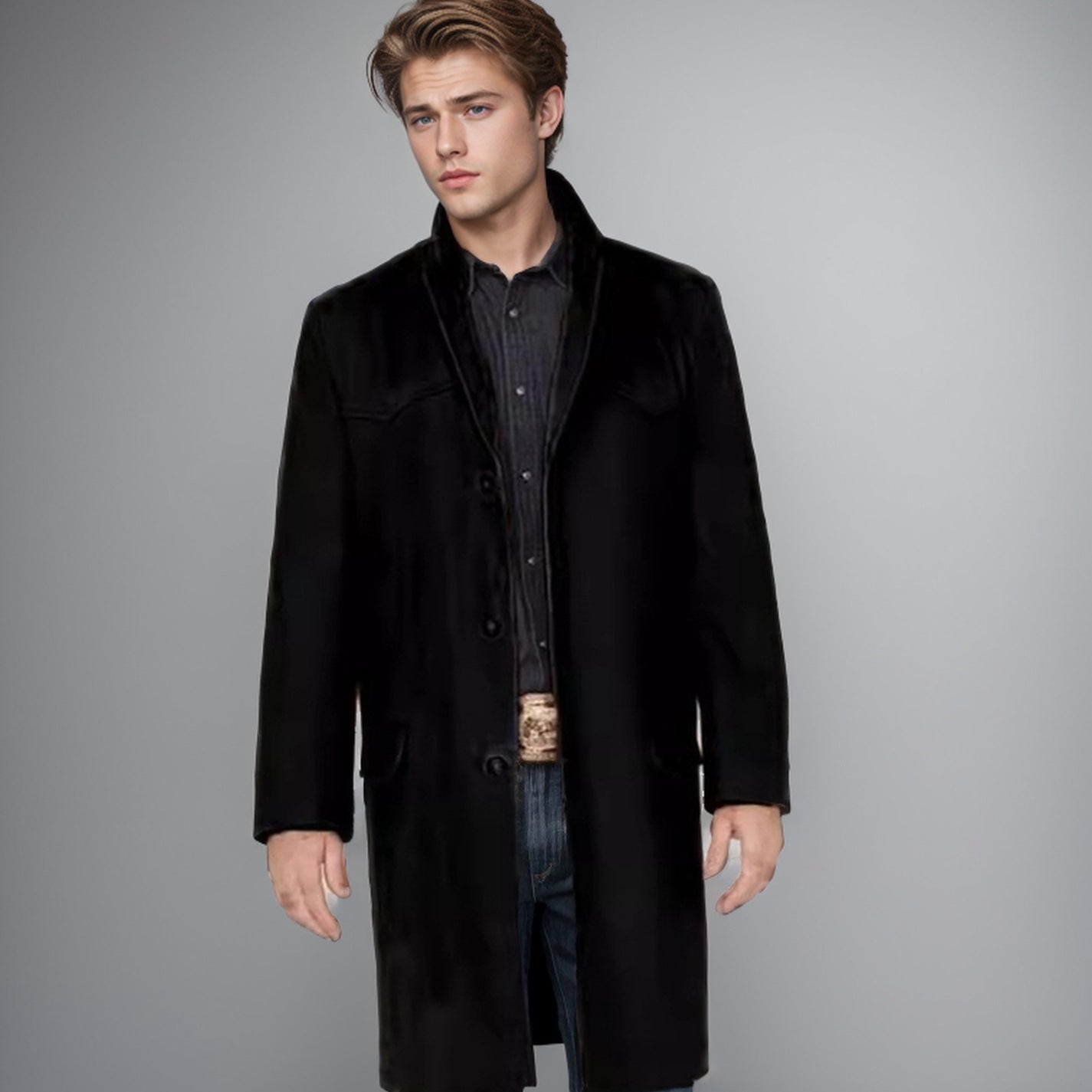 Men's elegant long-sleeved overcoat with modern accents NOVAE