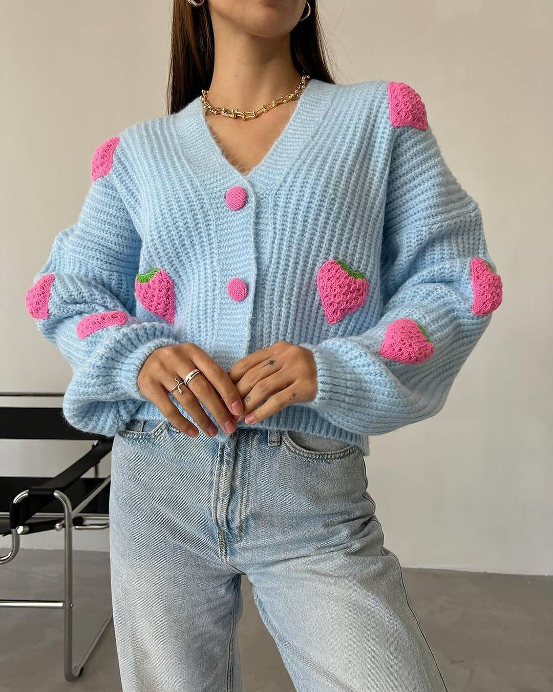 Women's cardigan with fruity appliqué design NOVAE
