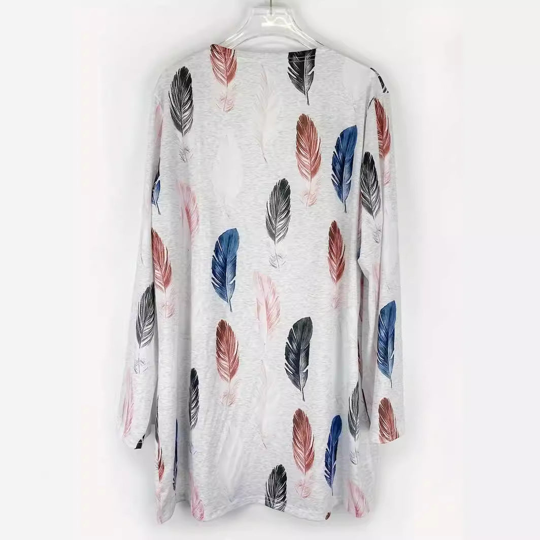 Women's long cardigan with floral pattern and practical pockets NOVAE