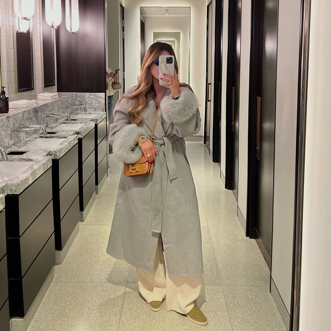 Women's Elegant Long Jacket with Detachable Fox Sleeves NOVAE