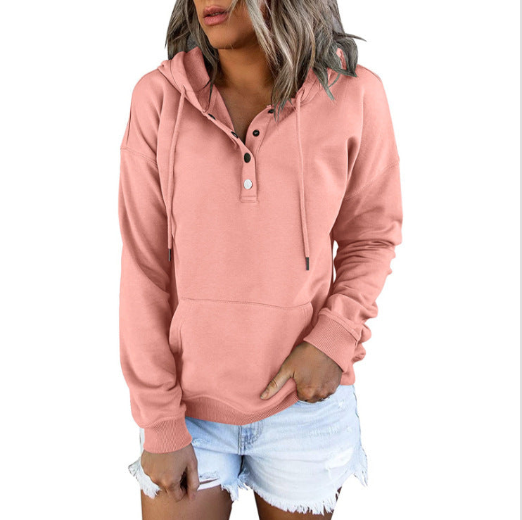 Women's sporty hoodie with button placket and casual cut NOVAE