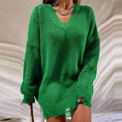 Women's chunky knit sweater with V-neck and relaxed fit NOVAE
