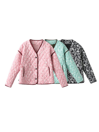 Women's quilted autumn jacket with a unique floral pattern and practical pockets NOVAE