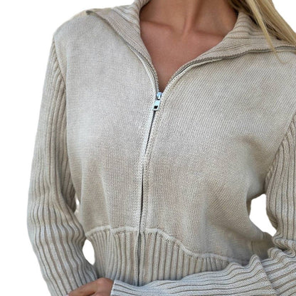 Women's short-sleeved cardigan with zipper and ribbed texture NOVAE