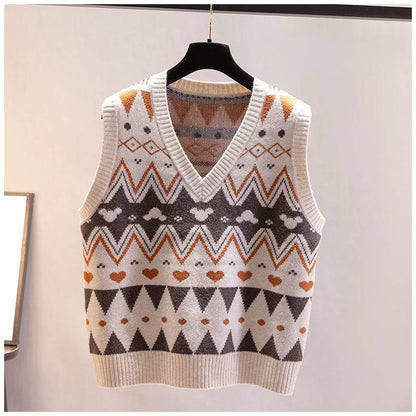 Women's knitted vest with V-neck and geometric pattern NOVAE