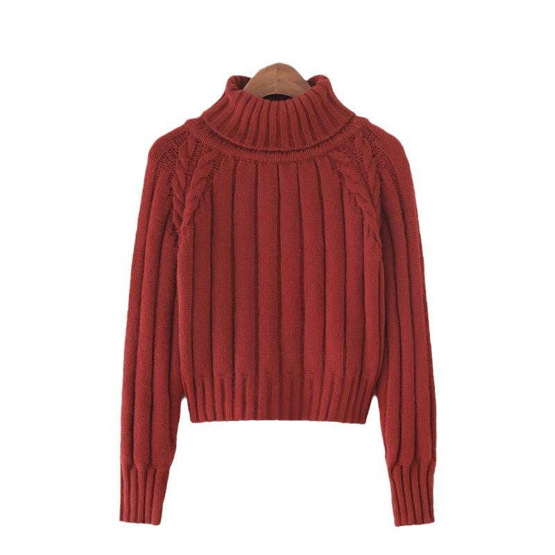 Women's knit sweater with high collar and ribbed texture NOVAE