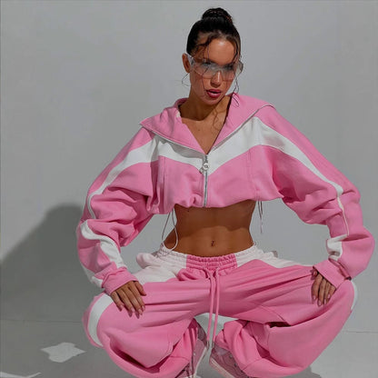 Women's casual tracksuit with hooded jacket and wide-legged jogging pants NOVAE