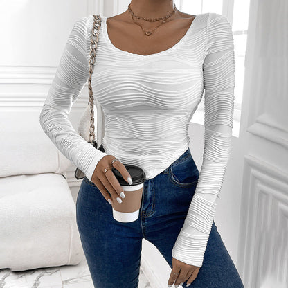 Women's long-sleeved shirt with textured surface design NOVAE