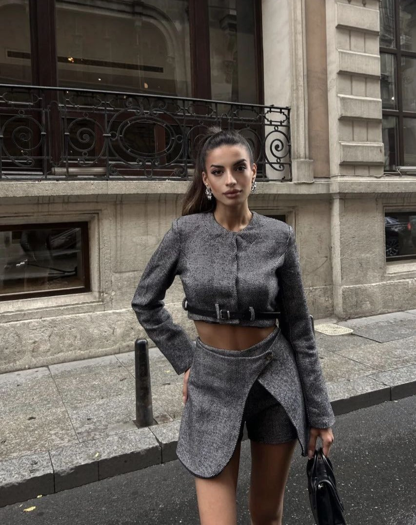 Women's chic cropped blazer with cool belt NOVAE