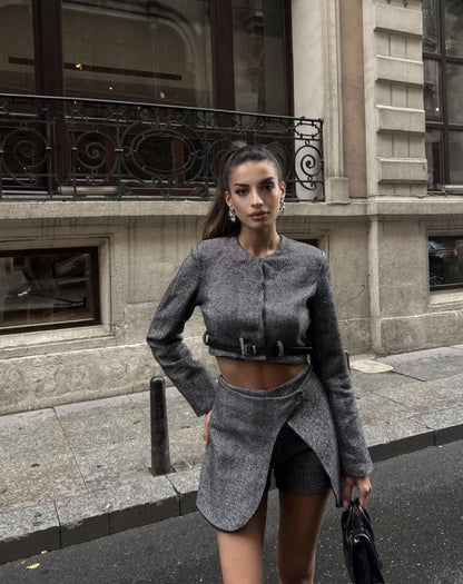 Women's chic cropped blazer with cool belt NOVAE