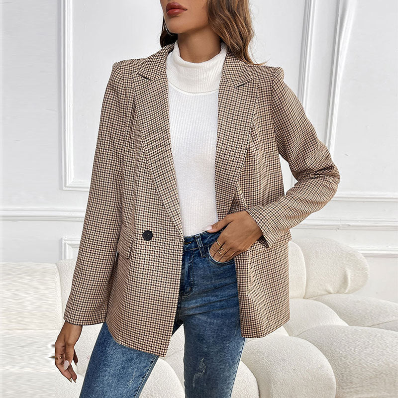Women's checked oversized blazer jacket with double button placket NOVAE