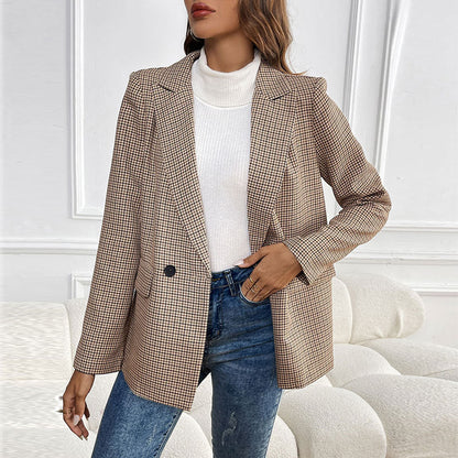 Women's checked oversized blazer jacket with double button placket NOVAE