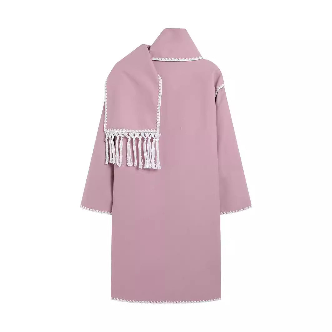 Women's Oversized Coat Jacket with Fringe and Decorative Collar NOVAE