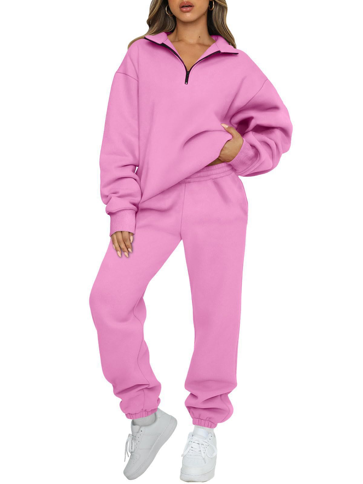 Women's Cozy Leisure Suit with Stand-Up Collar and Zipper NOVAE