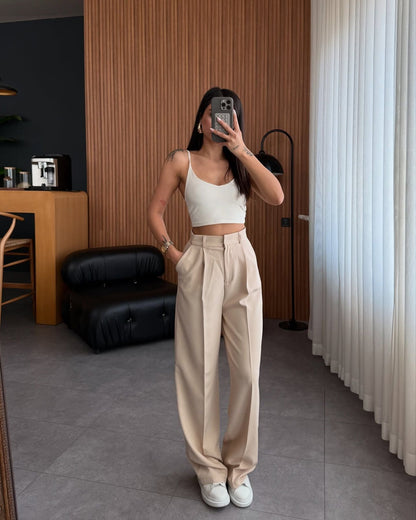 Women's high-waisted, straight-leg trousers NOVAE