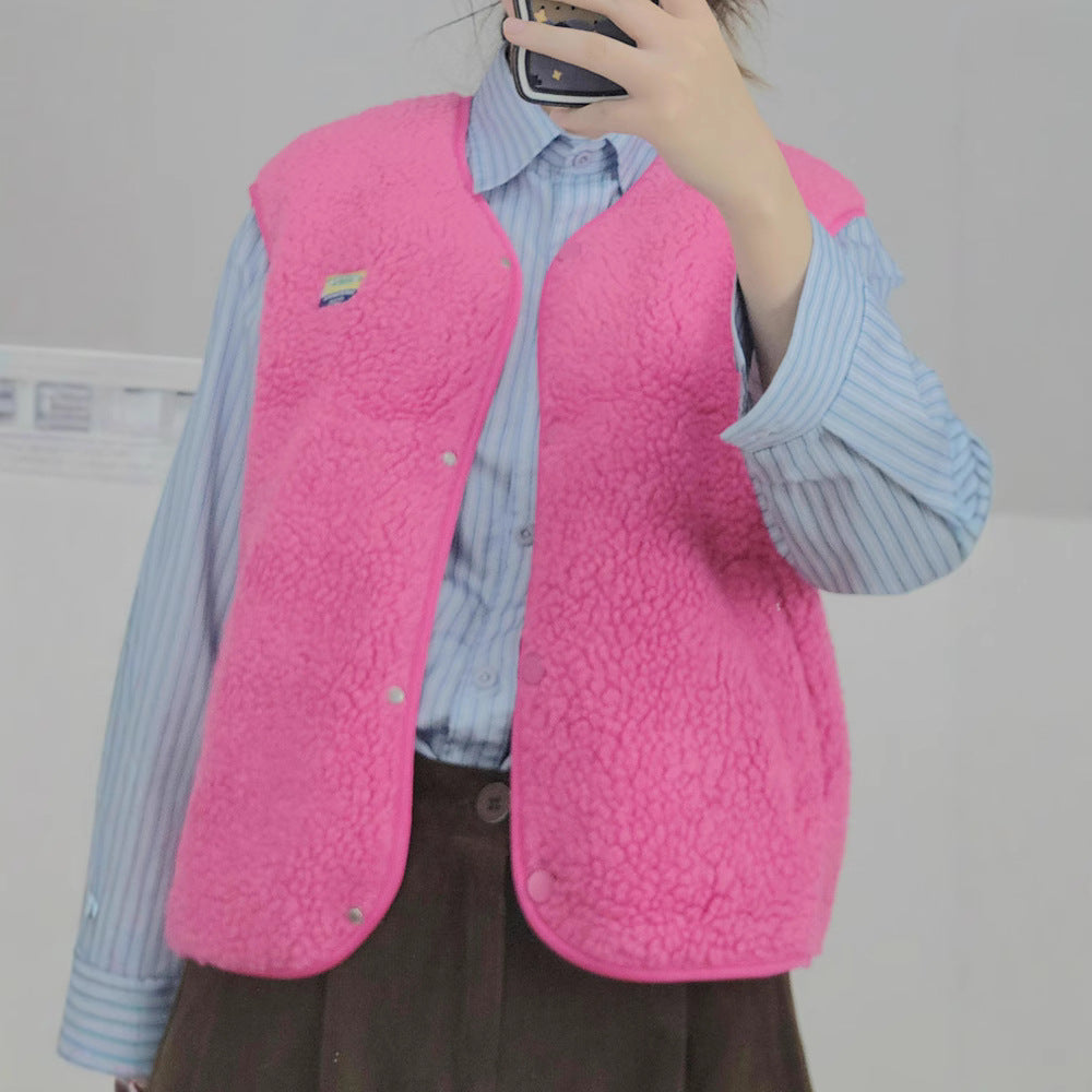 Women's soft and casual teddy vest with side pockets NOVAE