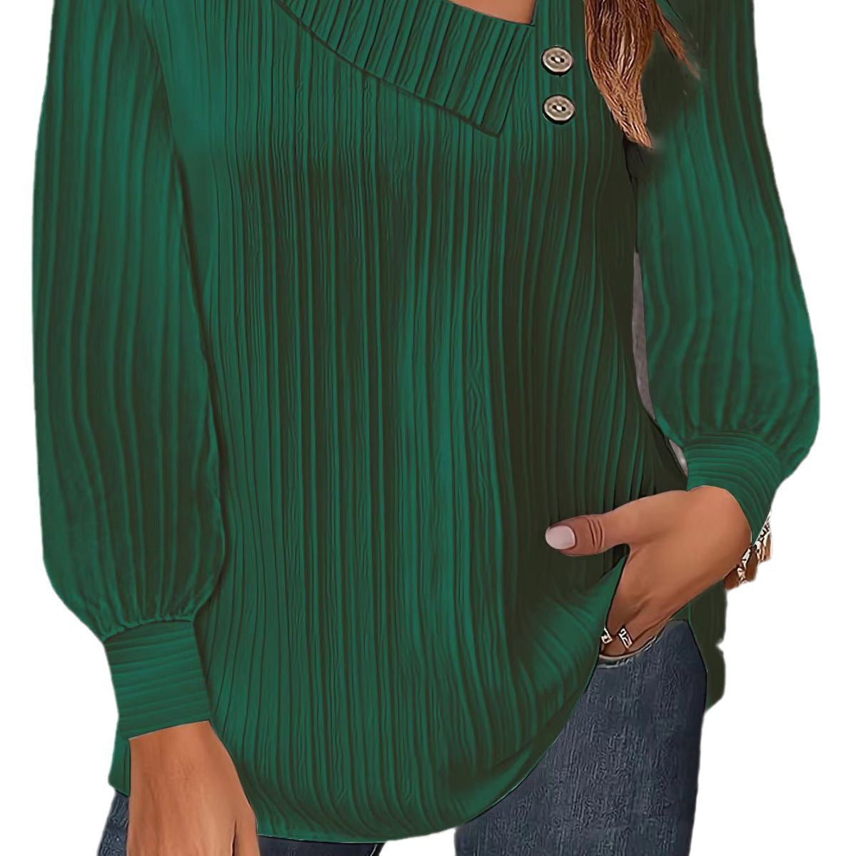 Women's stylish and elegant top with asymmetrical neckline and button placket NOVAE