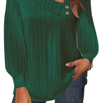 Women's stylish and elegant top with asymmetrical neckline and button placket NOVAE