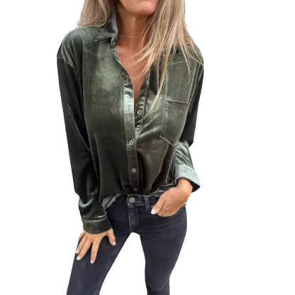 Women's satin top with elegant button placket NOVAE