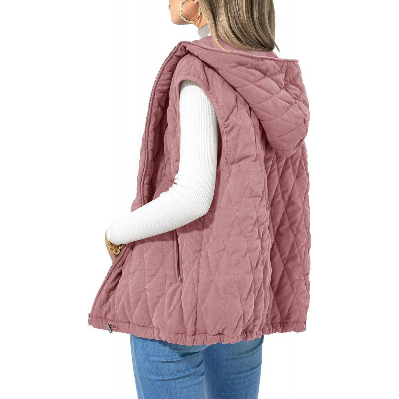 Women's quilted vest with hood and side zip pockets NOVAE