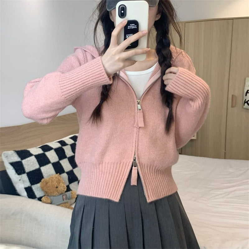 Women's cardigan with high collar and zipper NOVAE