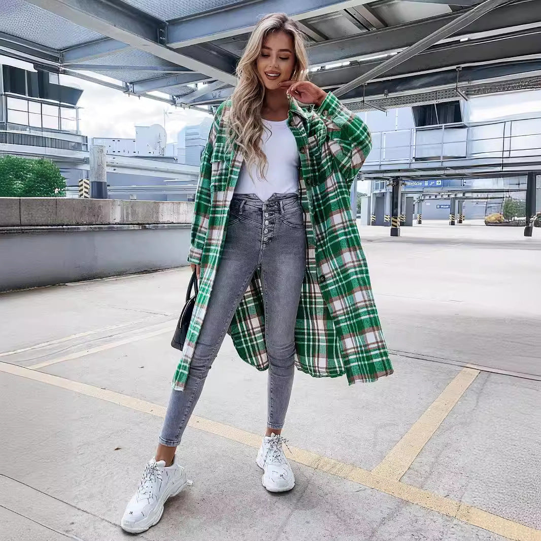 Women's Checkered Shirt Coat in Soft Cotton Blend NOVAE