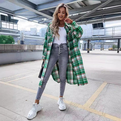 Women's Checkered Shirt Coat in Soft Cotton Blend NOVAE