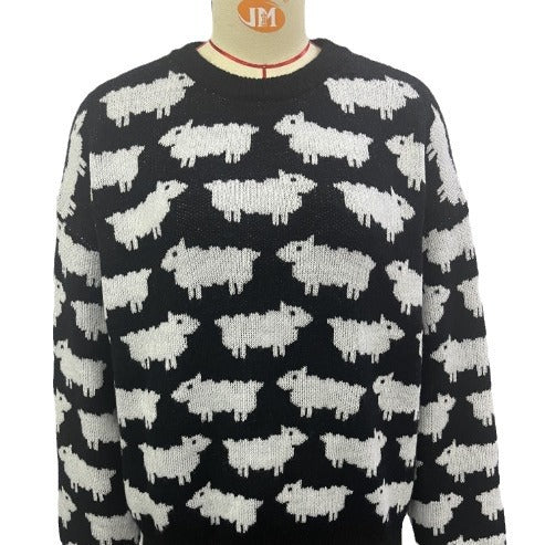 Women's knitted sweater with original sheep design NOVAE