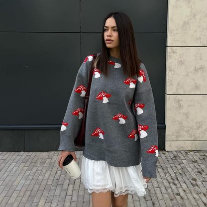 Women's sweater with a creative mushroom design and a casual cut NOVAE