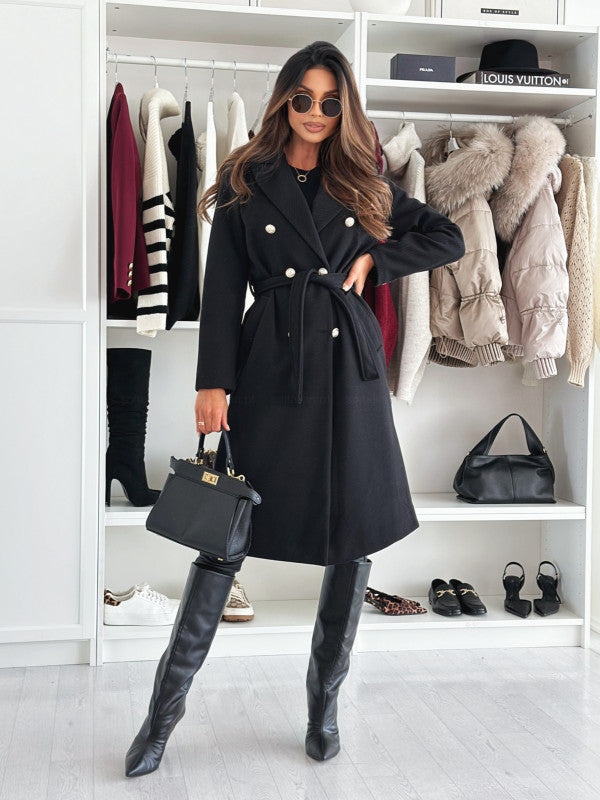 Women's Elegant Double-Breasted Coat with Belt and High-Quality Fabric NOVAE